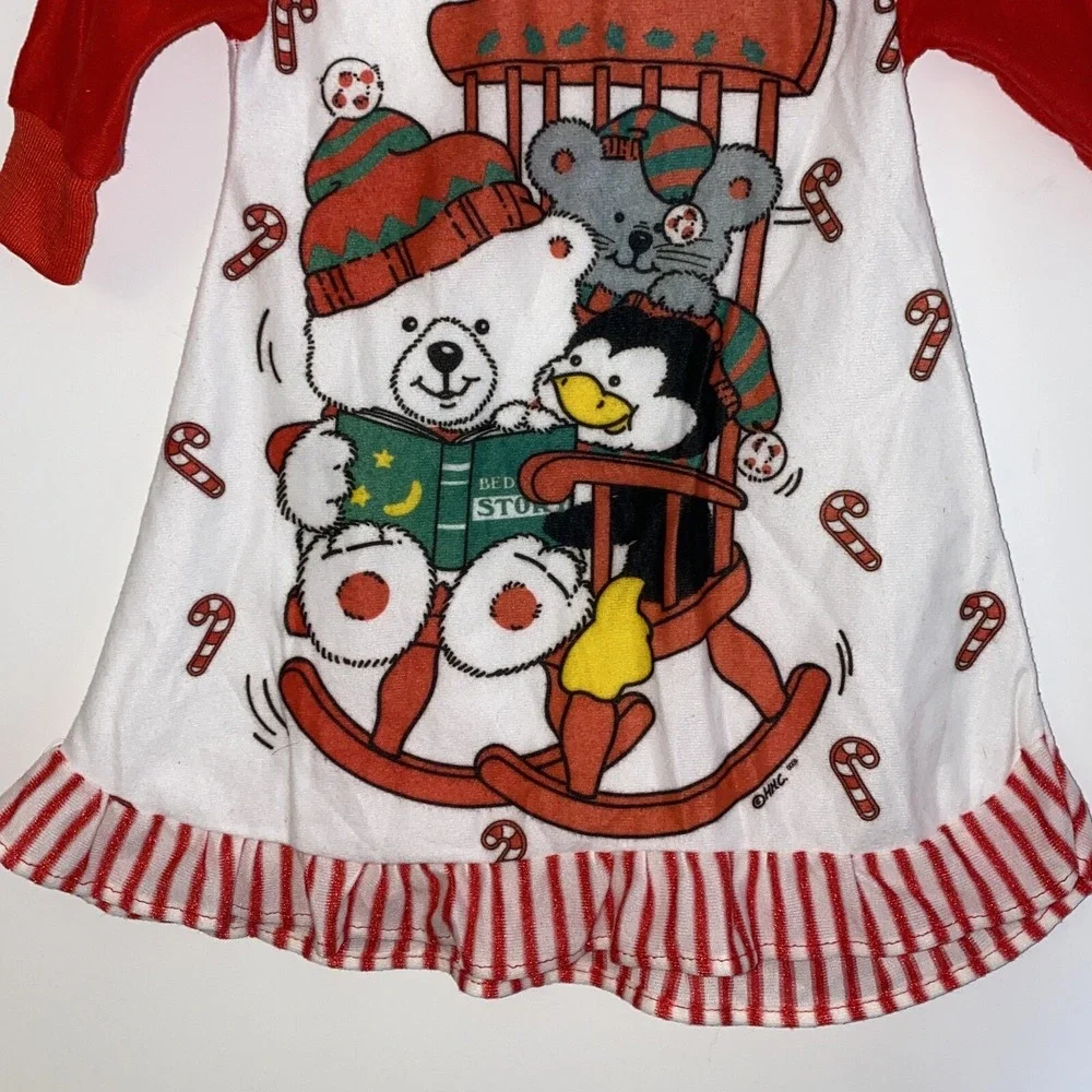 Vintage Girls 70s 80s Christmas Teddy Bear Nightgown HHC Artwork Flaws GUC Sz 9m
